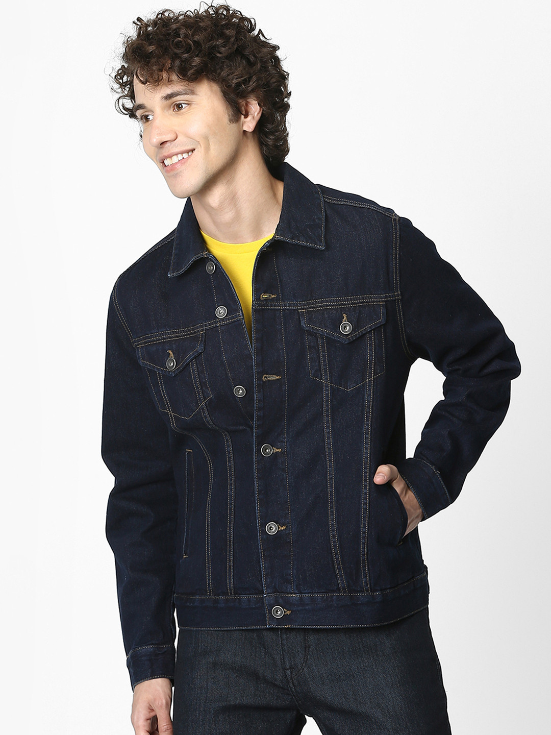 

Celio Men Blue Solid Denim Jacket