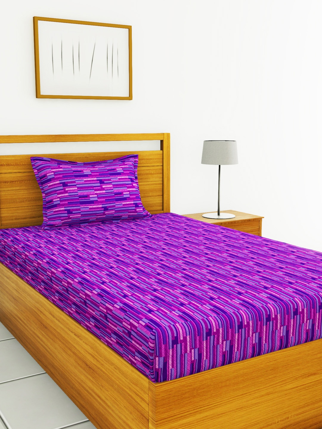 

BIANCA Purple & Blue Abstract 110 TC Cotton 1 Single Bedsheet with 1 Pillow Covers