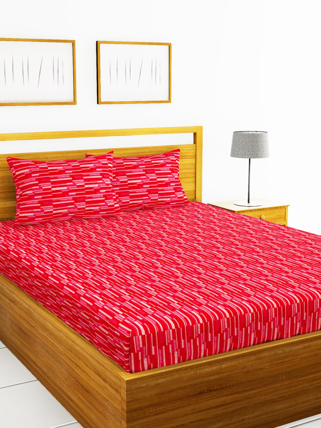 

BIANCA Red & Pink Abstract 110 TC Cotton 1 Queen Bedsheet with 2 Pillow Covers