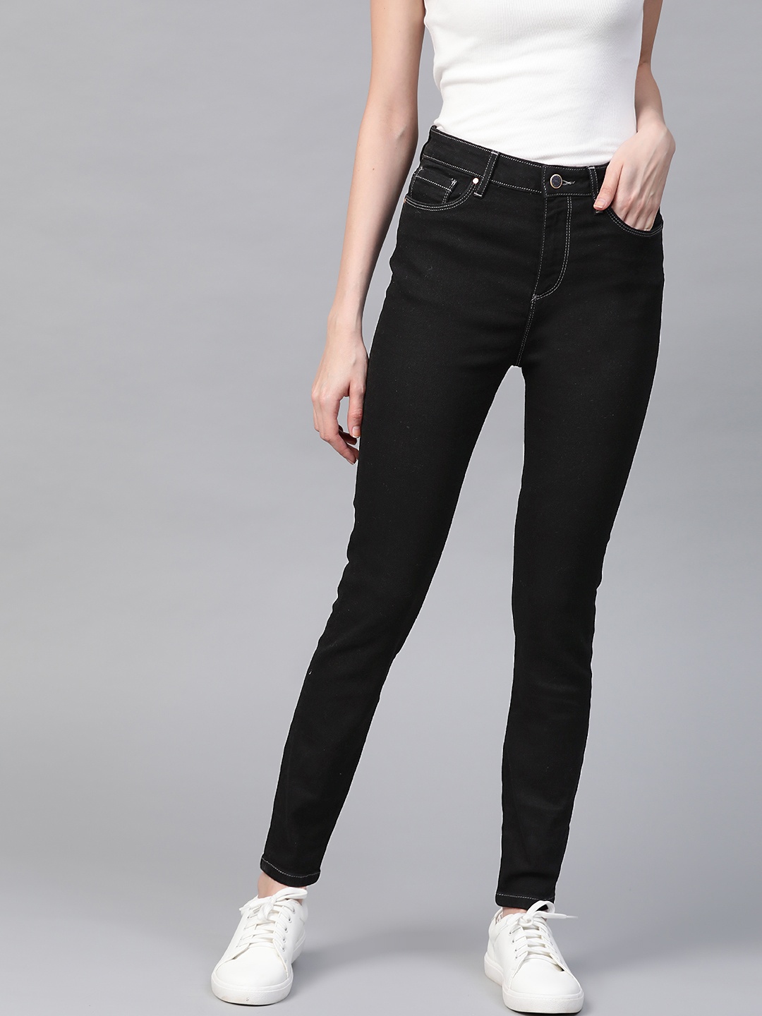 

ONLY Women Black Skinny Fit Mid-Rise Clean Look Stretchable Jeans