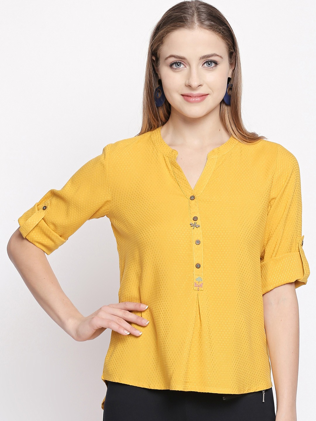 

AKKRITI BY PANTALOONS Women Yellow Printed Top
