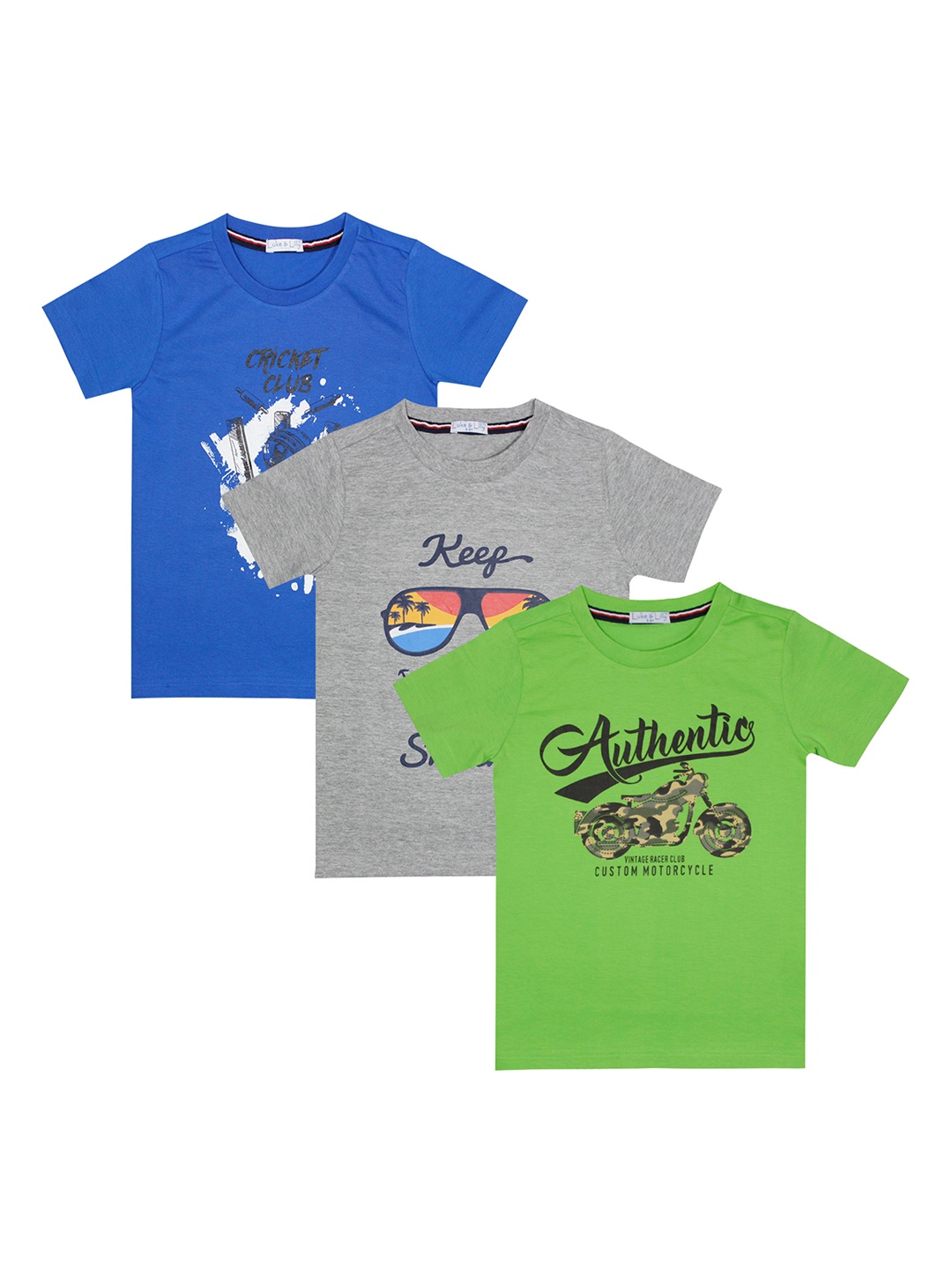 

Luke Lilly Boys Pack of 3 Printed Round Neck Pure Cotton T-shirts, Grey