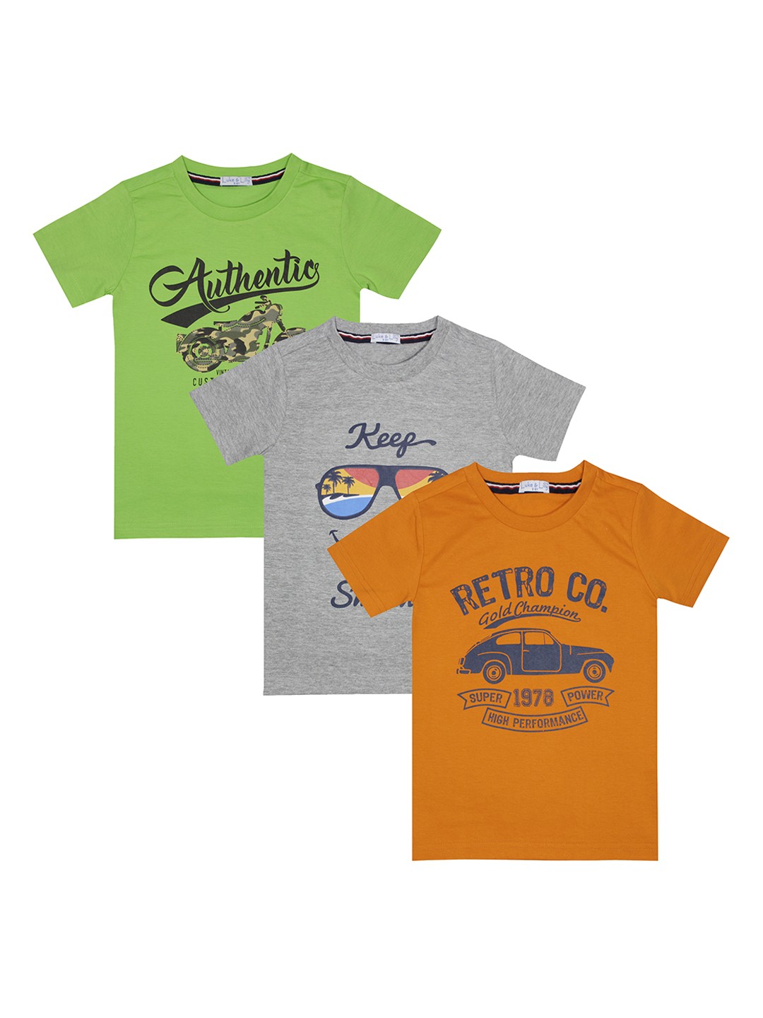 

Luke Lilly Boys Pack of 3 Printed Round Neck Pure Cotton T-shirts, Green