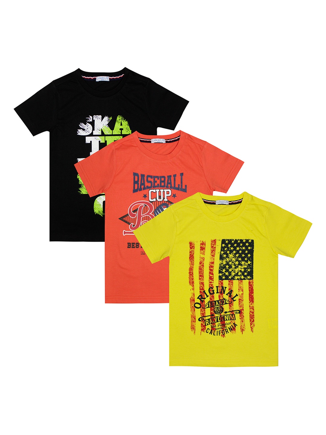 

Luke Lilly Boys Pack of 3 Printed Round Neck Pure Cotton T-shirts, Black