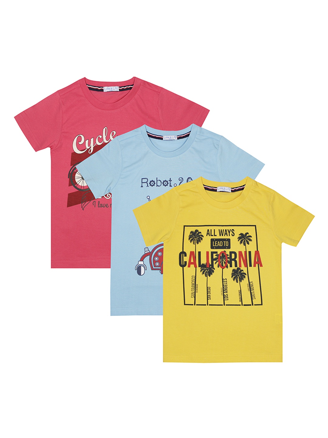 

Luke & Lilly Boys Pack of 3 Multicoloured Printed Round Neck T-shirt, Multi