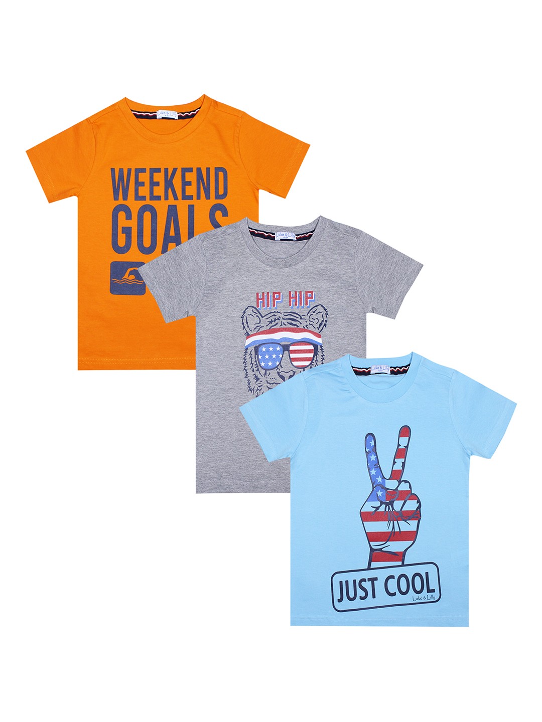 

Luke & Lilly Boys Pack of 3 Multicoloured Printed Round Neck T-shirt, Multi