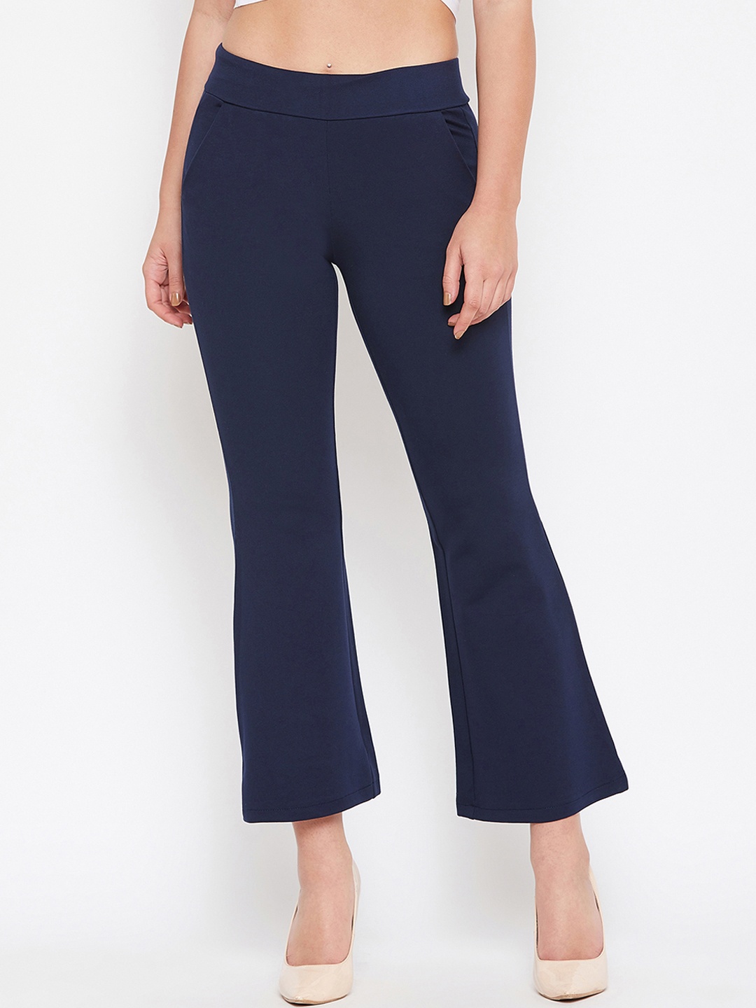 

TULIP 21 Women Navy Blue Solid Smart Slim Fit Bootcut Trousers