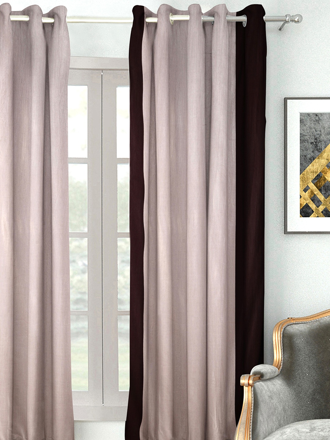 

HOUZZCODE Burgundy & Pink Colourblocked Single Window Curtain