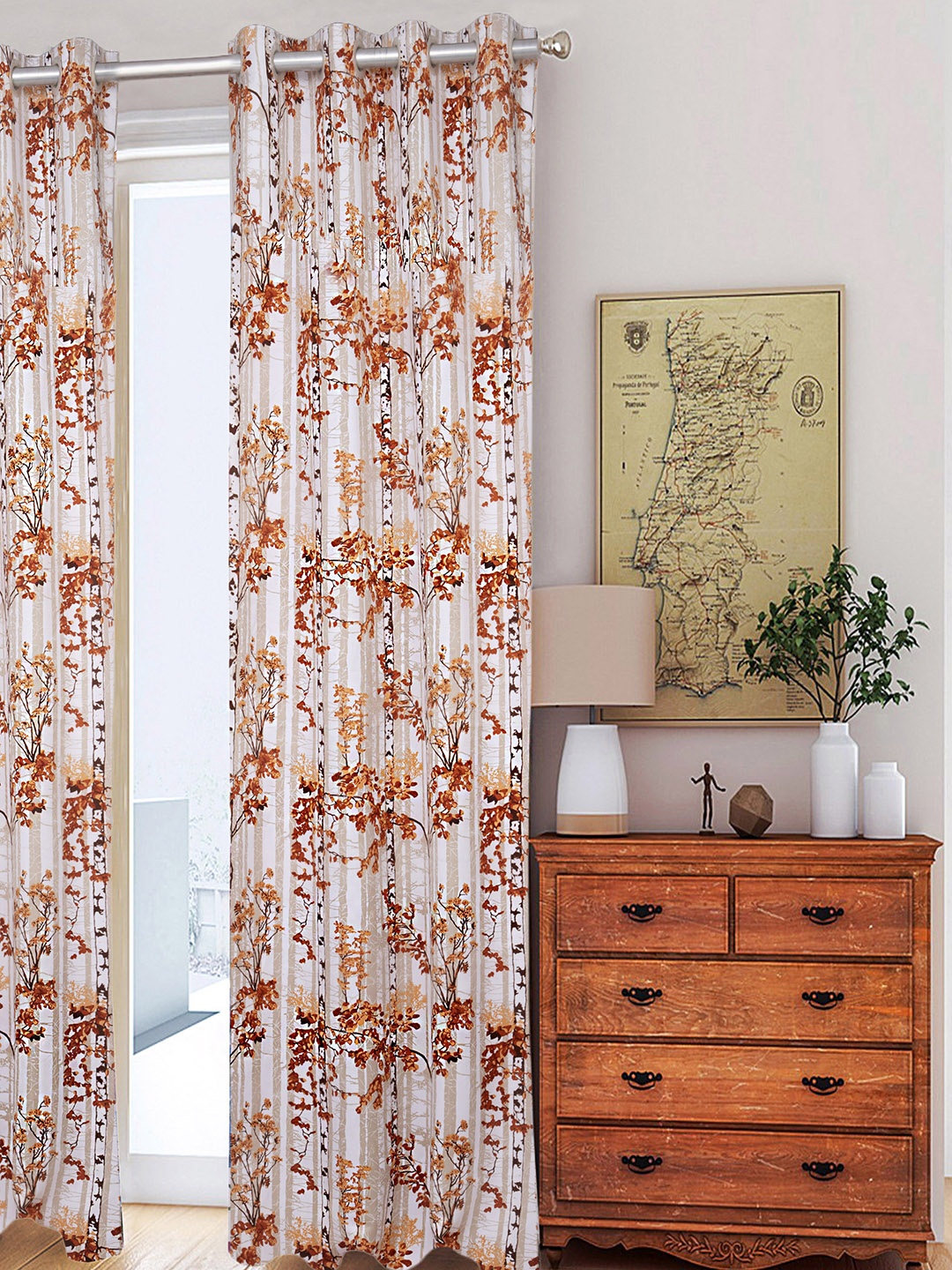 

HOUZZCODE Off-White & Orange Printed Single Door Curtain