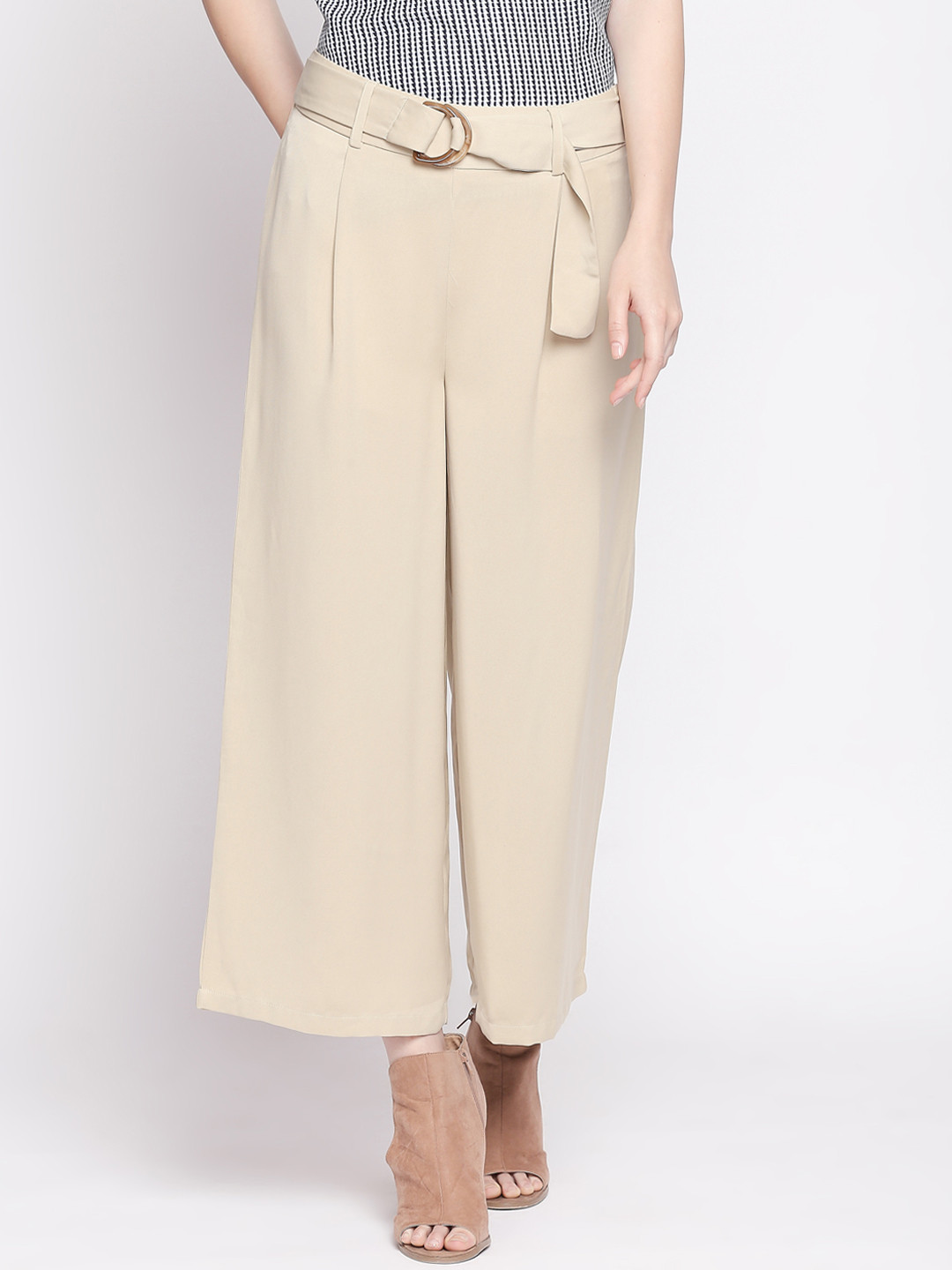 

Annabelle by Pantaloons Women Beige Regular Fit Solid Crop Culottes