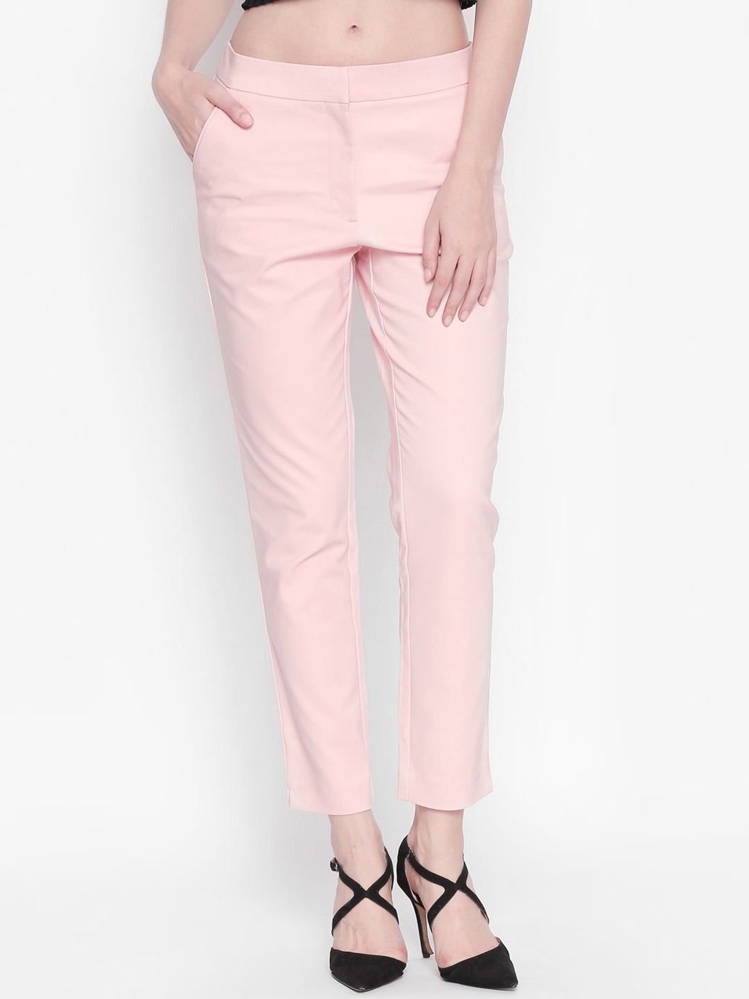 

Annabelle by Pantaloons Women Pink Regular Fit Solid Crop Peg Trousers