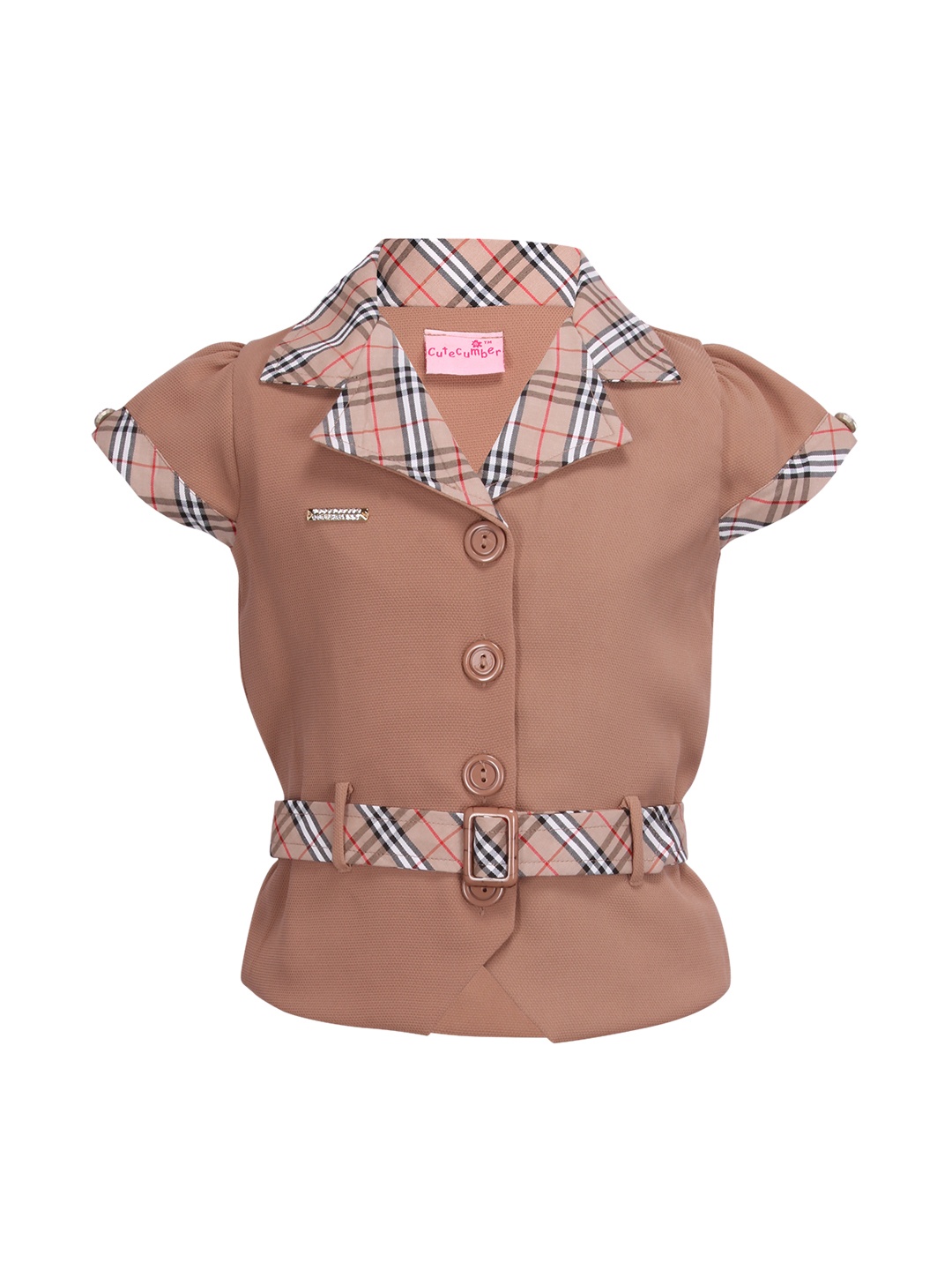 

CUTECUMBER Girls Brown Checked Shirt Style Top