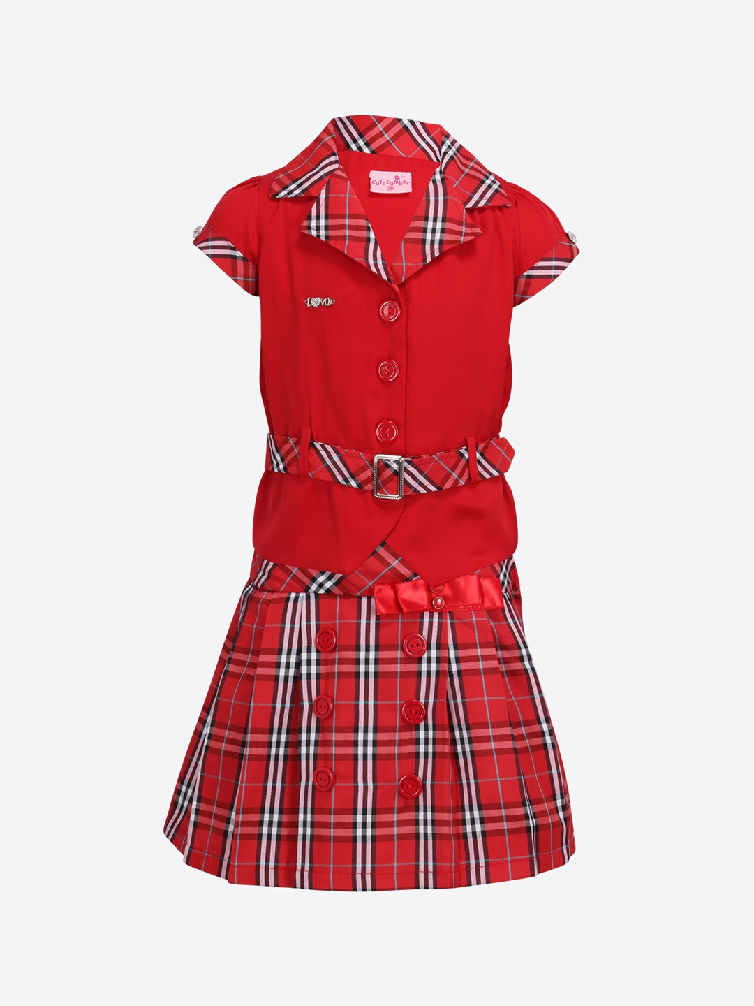 

CUTECUMBER Girls Red Solid Top with Skirt