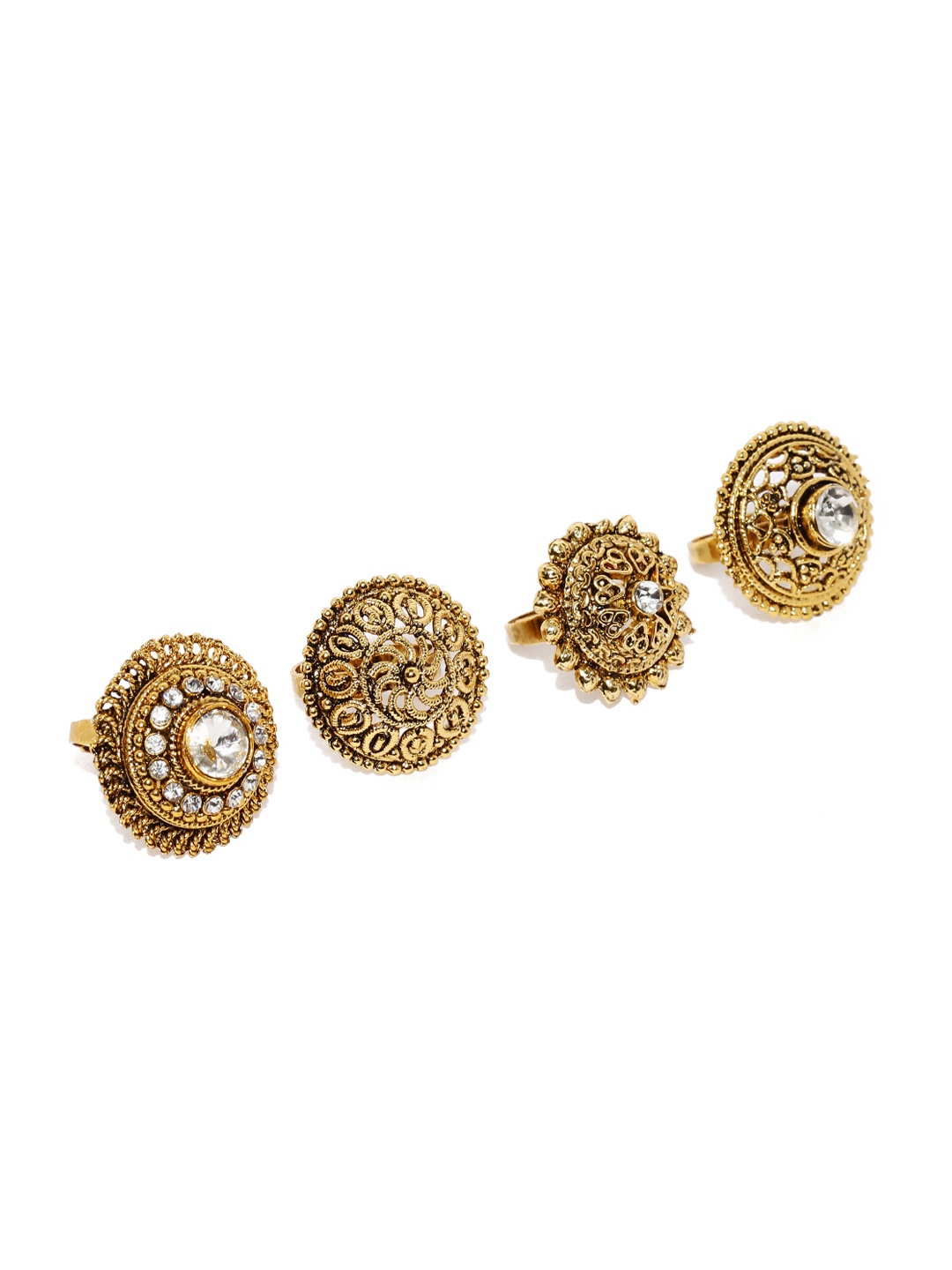 

Zaveri Pearls Set Of 4 Gold-Plated Antique Ethnic Finger Ring