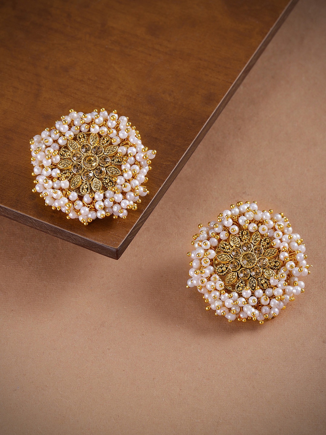 

Zaveri Pearls Gold-Plated Antique Circular Studs