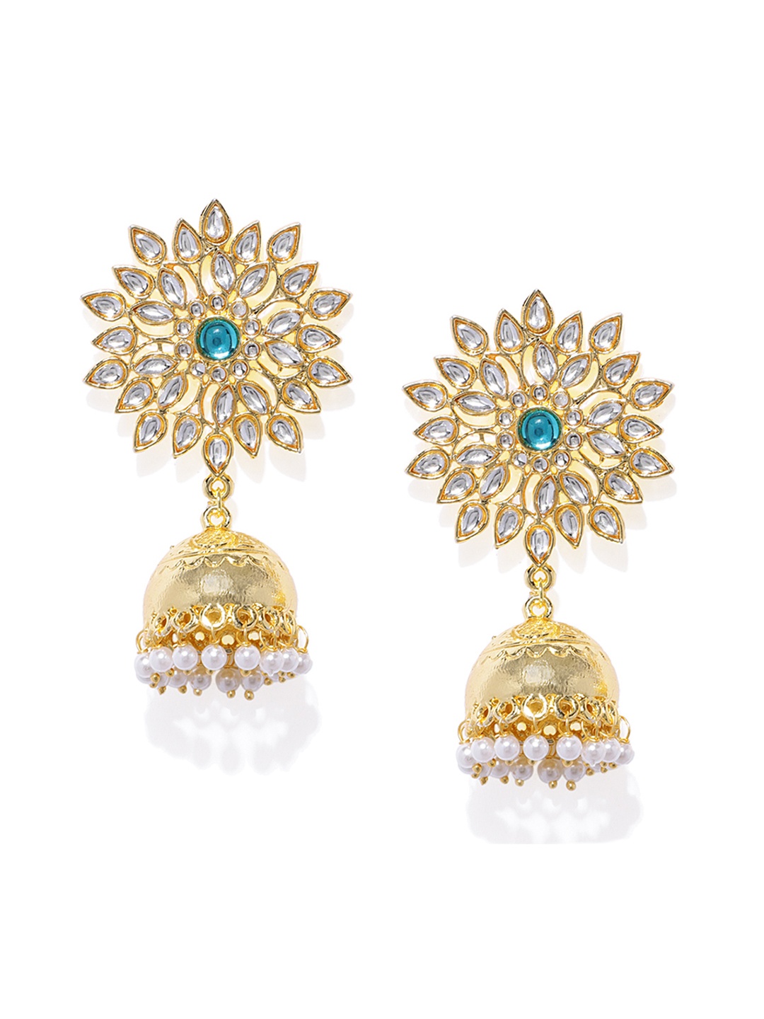 

Zaveri Pearls Gold-Plated & White Kundan Dome Shaped Jhumkas