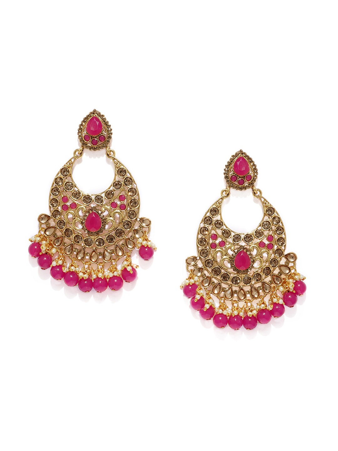 

Zaveri Pearls Gold-Plated & Pink Antique Classic Chandbalis