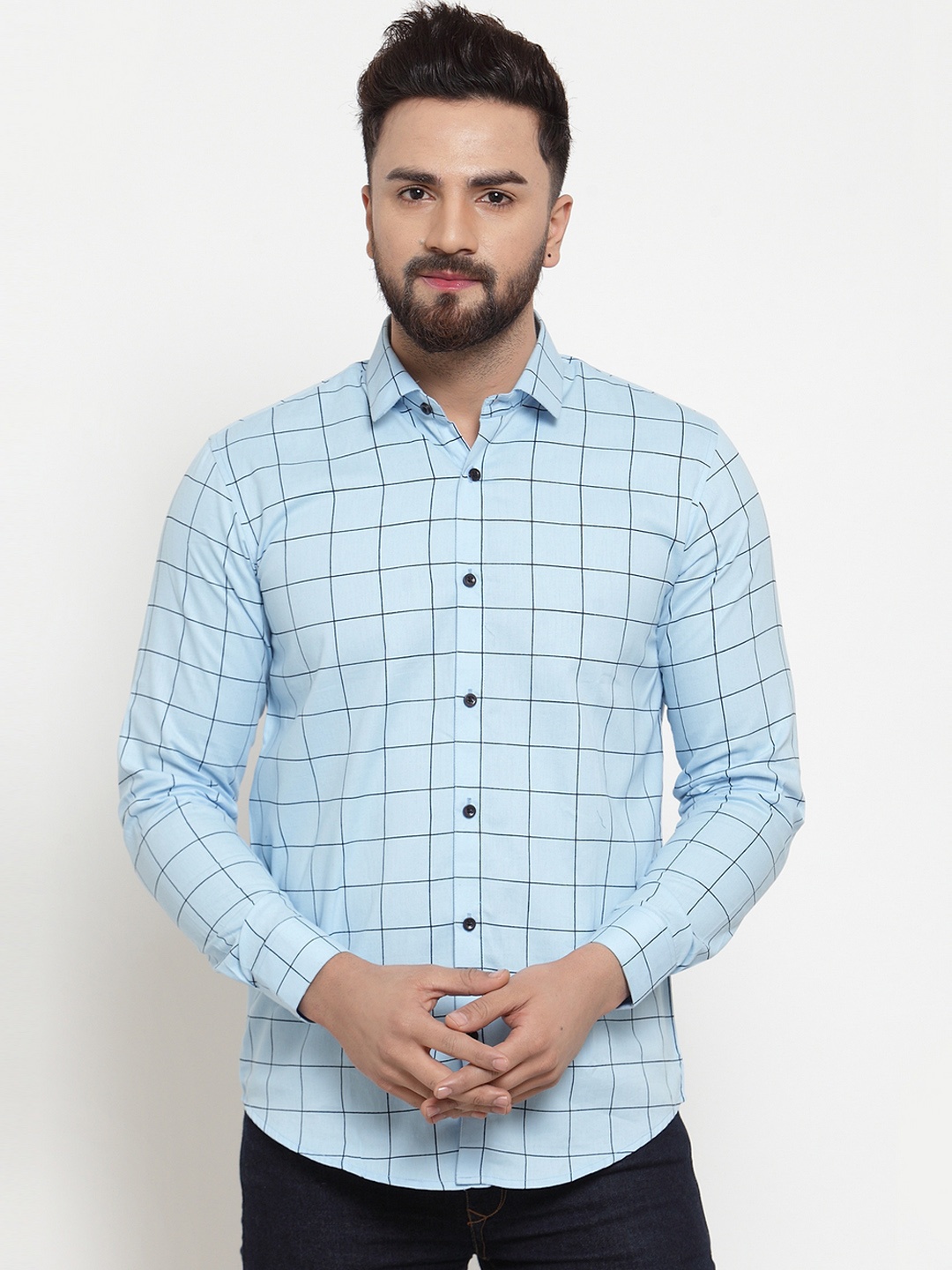 

JAINISH Men Blue & Black Regular Fit Checked Casual Shirt