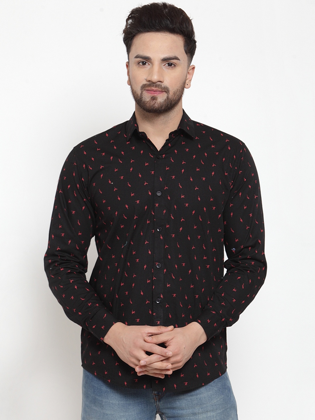 

JAINISH Men Black & Red Regular Fit Printed Casual Shirt