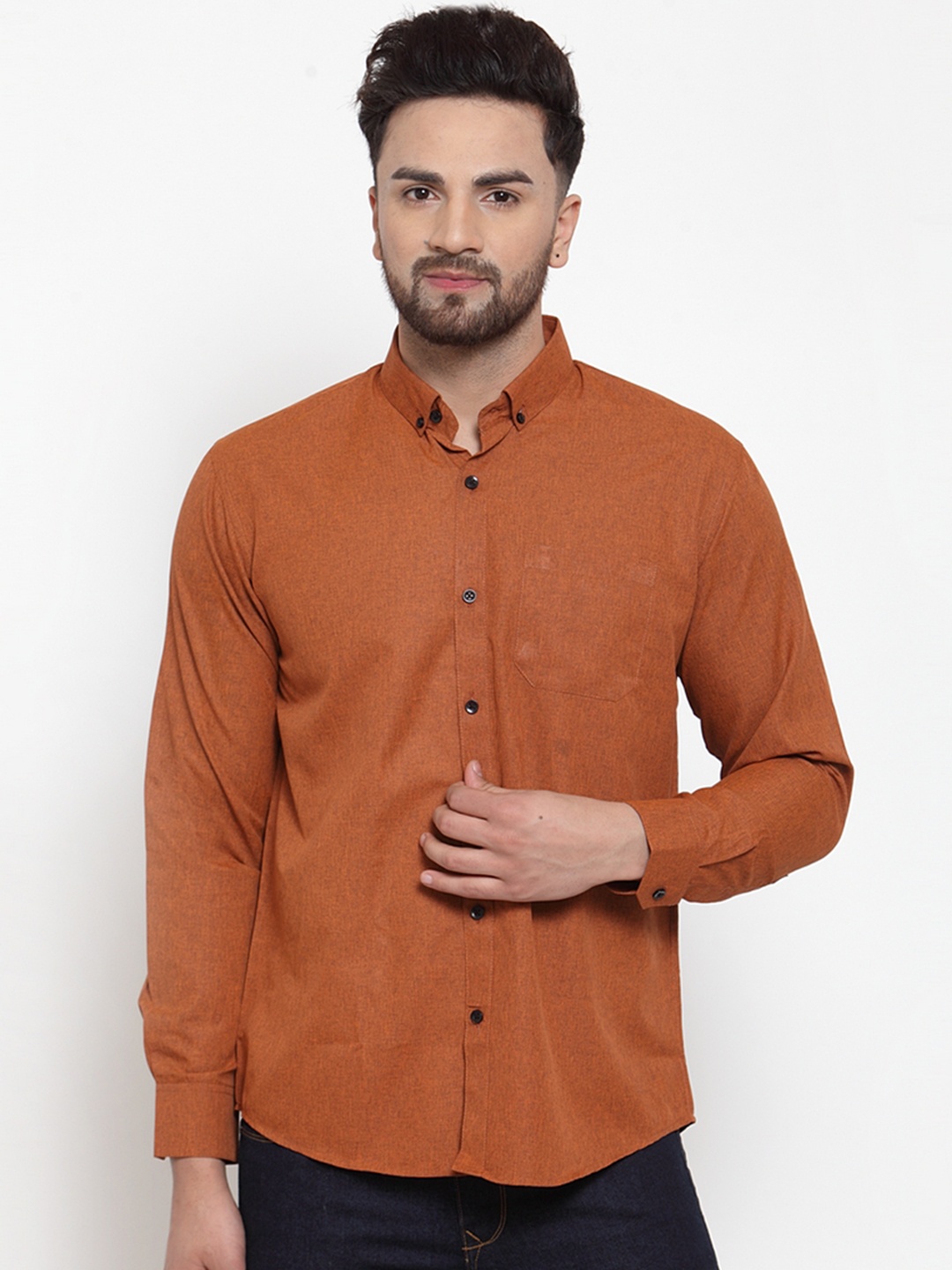 

JAINISH Men Rust Brown Classic Regular Fit Solid Casual Shirt