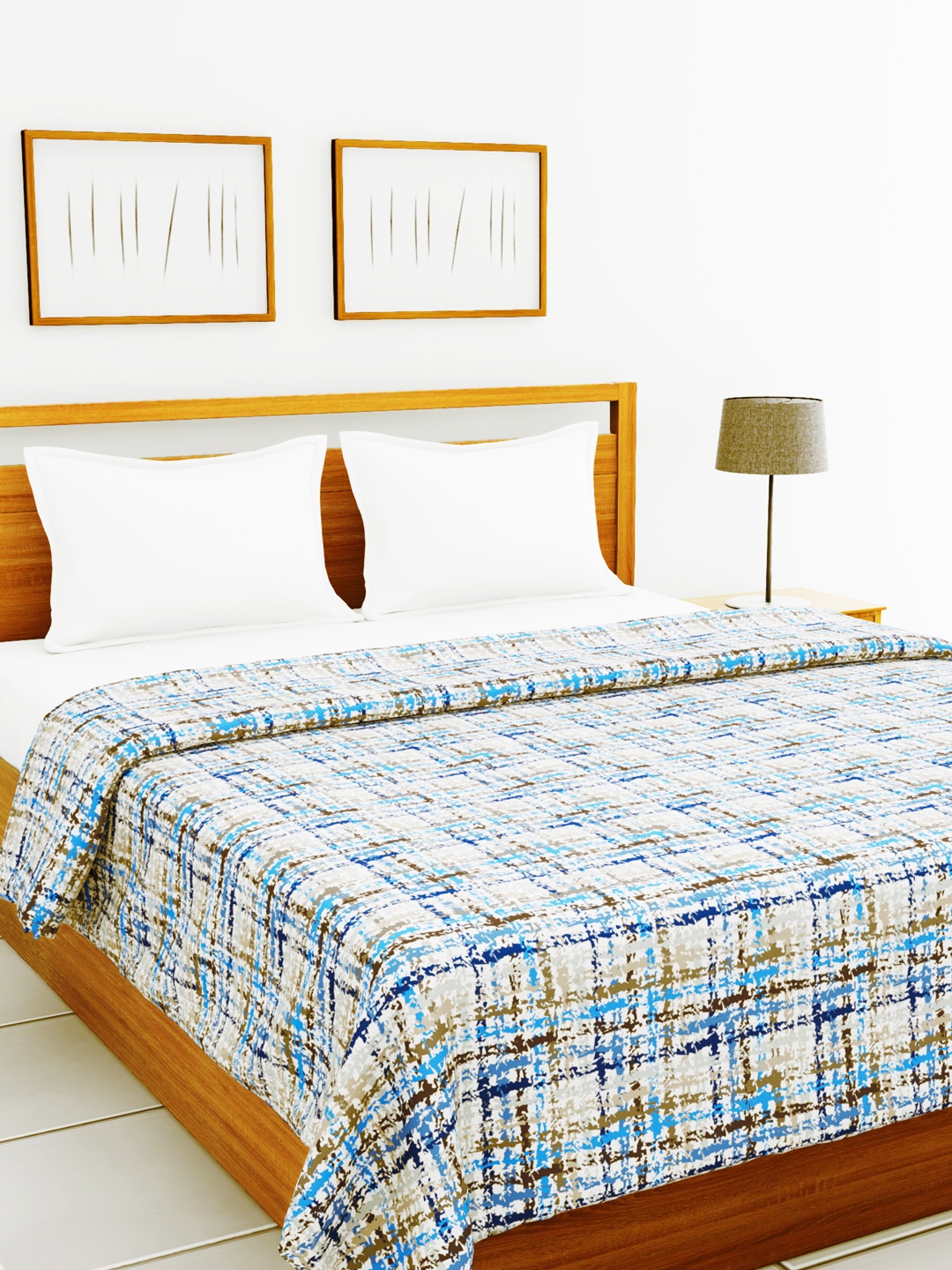 

BIANCA Blue & Grey Checked AC Room 300 GSM Double Bed Comforter