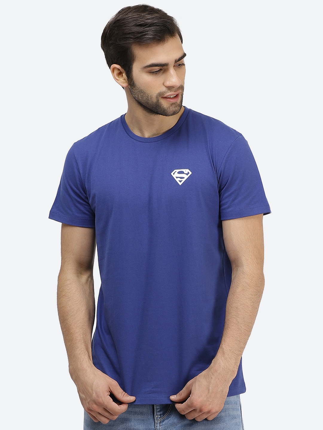 

Free Authority Men Blue Superman Printed Round Neck Pure Cotton T-shirt