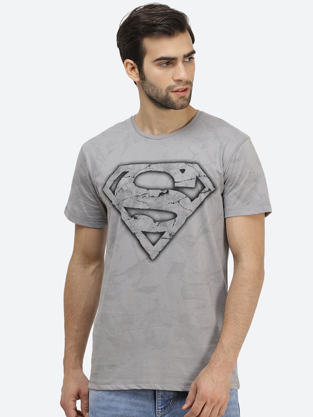 

Free Authority Men Grey Superman Printed Round Neck T-shirt