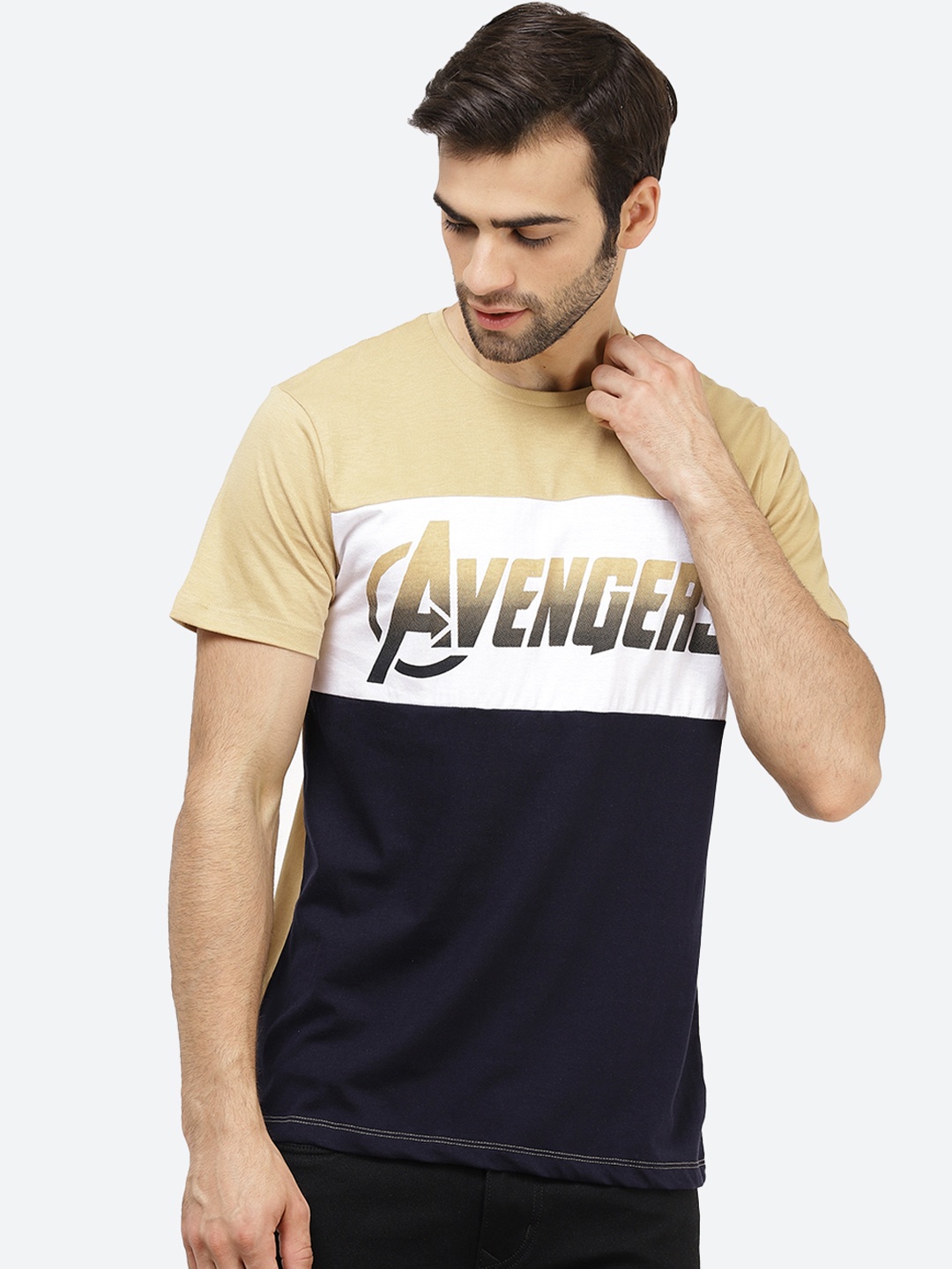 

Free Authority Men Beige Avengers Printed Round Neck T-shirt