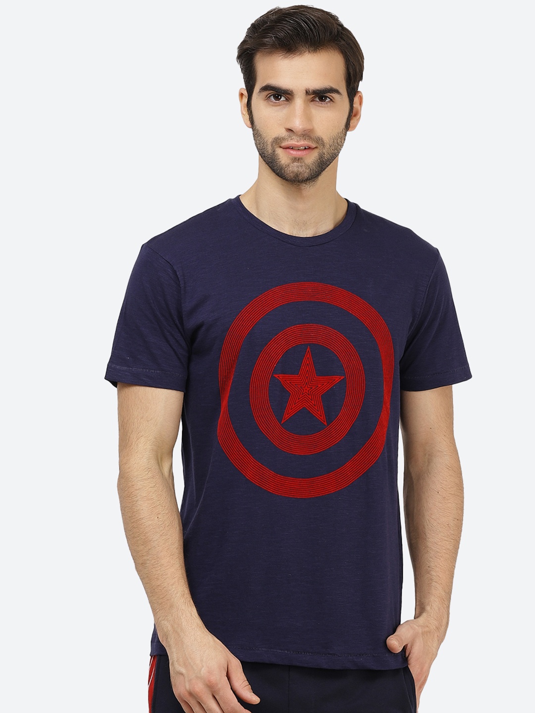 

Free Authority Men Blue Captain America Print T-shirt