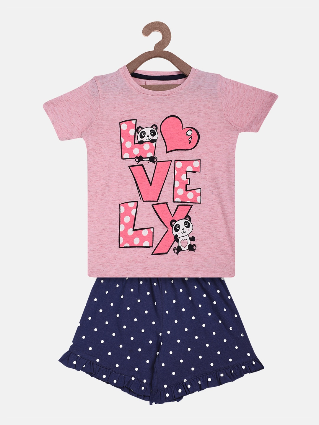 

Lazy Shark Girls Pink & Blue Printed T-shirt with Shorts