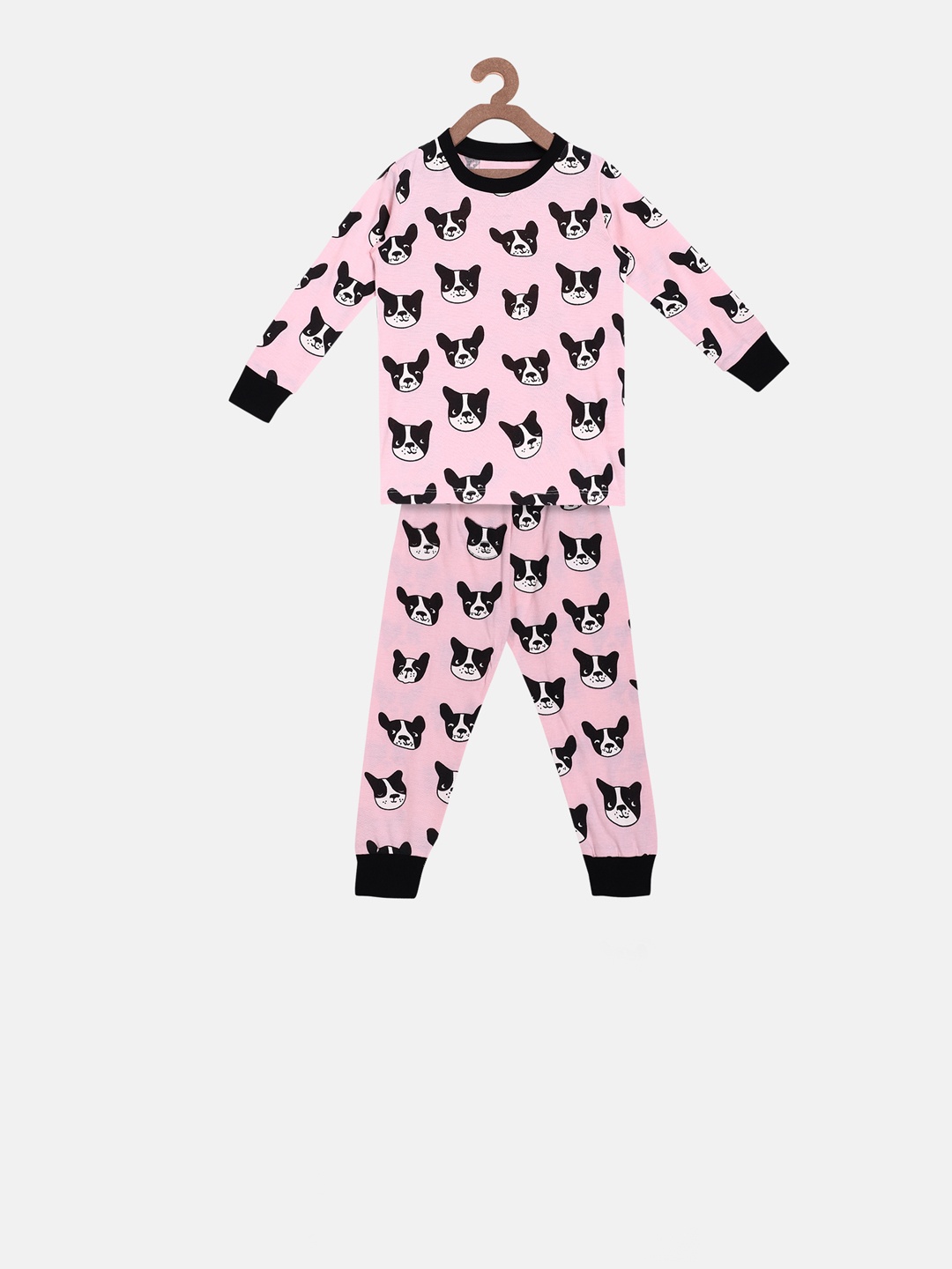 

Lazy Shark Girls Pink & Black Printed Night Suit