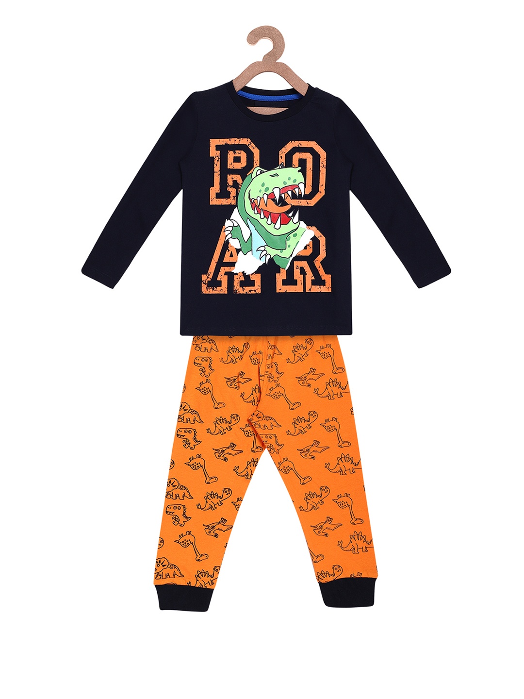 

Lazy Shark Boys Navy Blue & Orange Printed Night suit