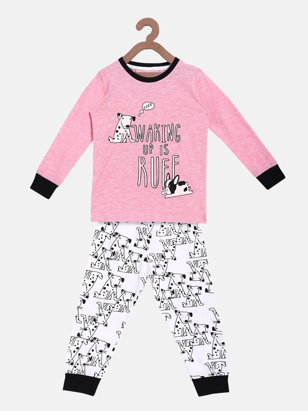 

Lazy Shark Girls Pink & White Printed Night suit