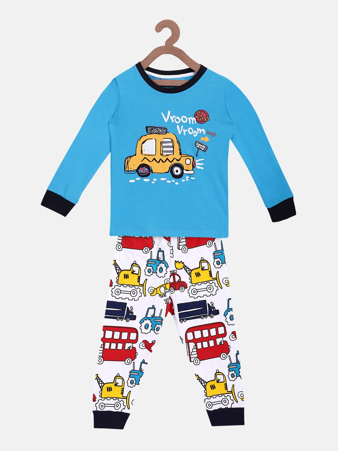 

Lazy Shark Boys Blue & White Printed Night Suit LLSTF0371