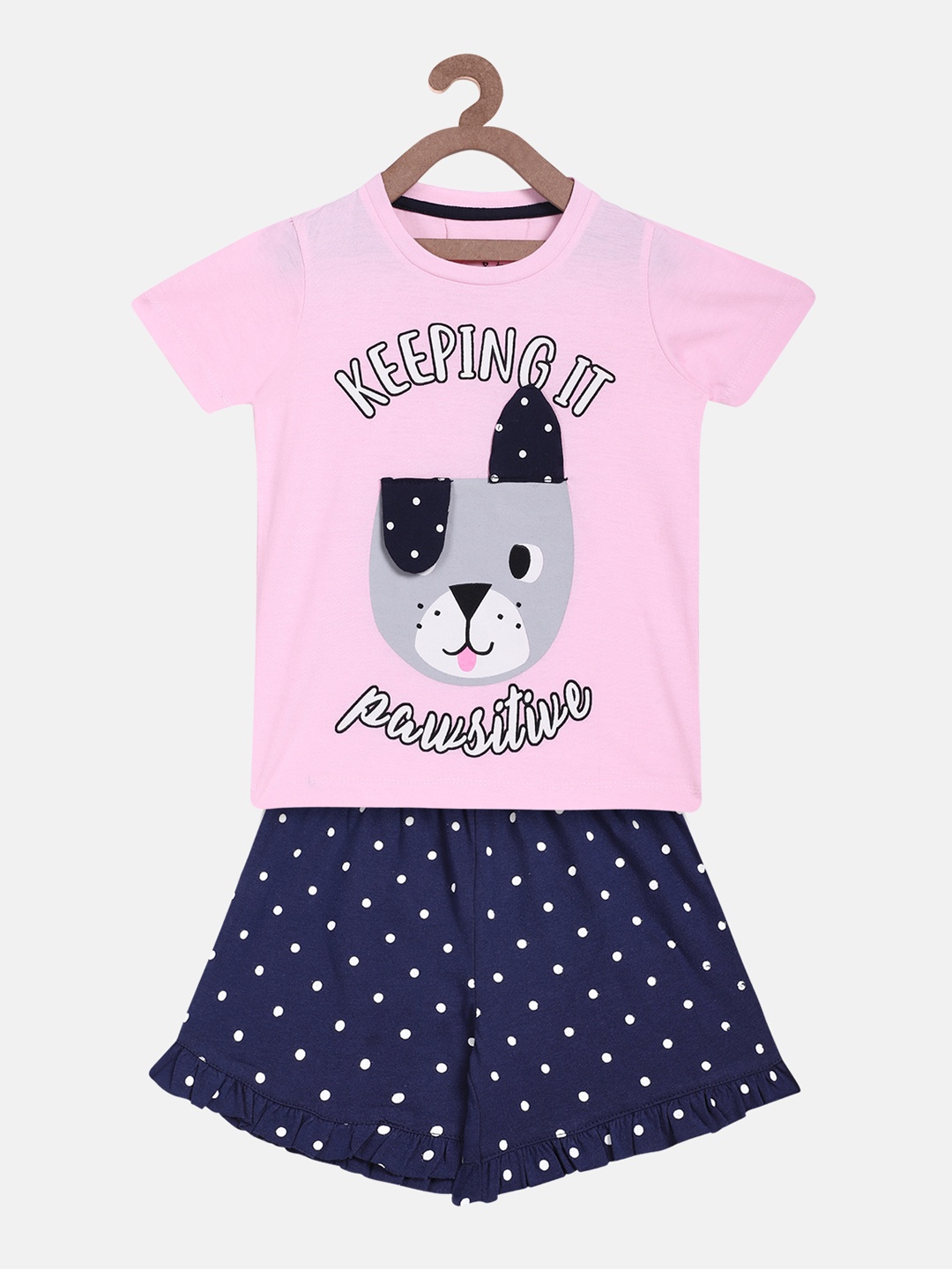 

Lazy Shark Girls Pink & Blue Printed T-shirt with Shorts