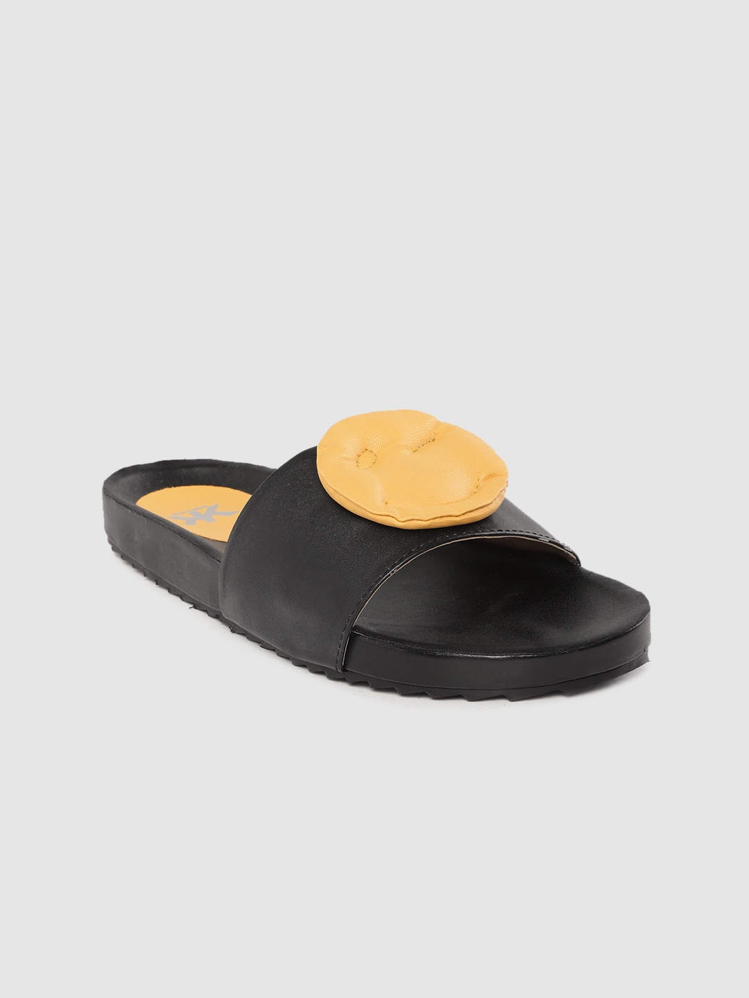 

Kook N Keech Women Black & Yellow Applique Detail Open Toe Flats