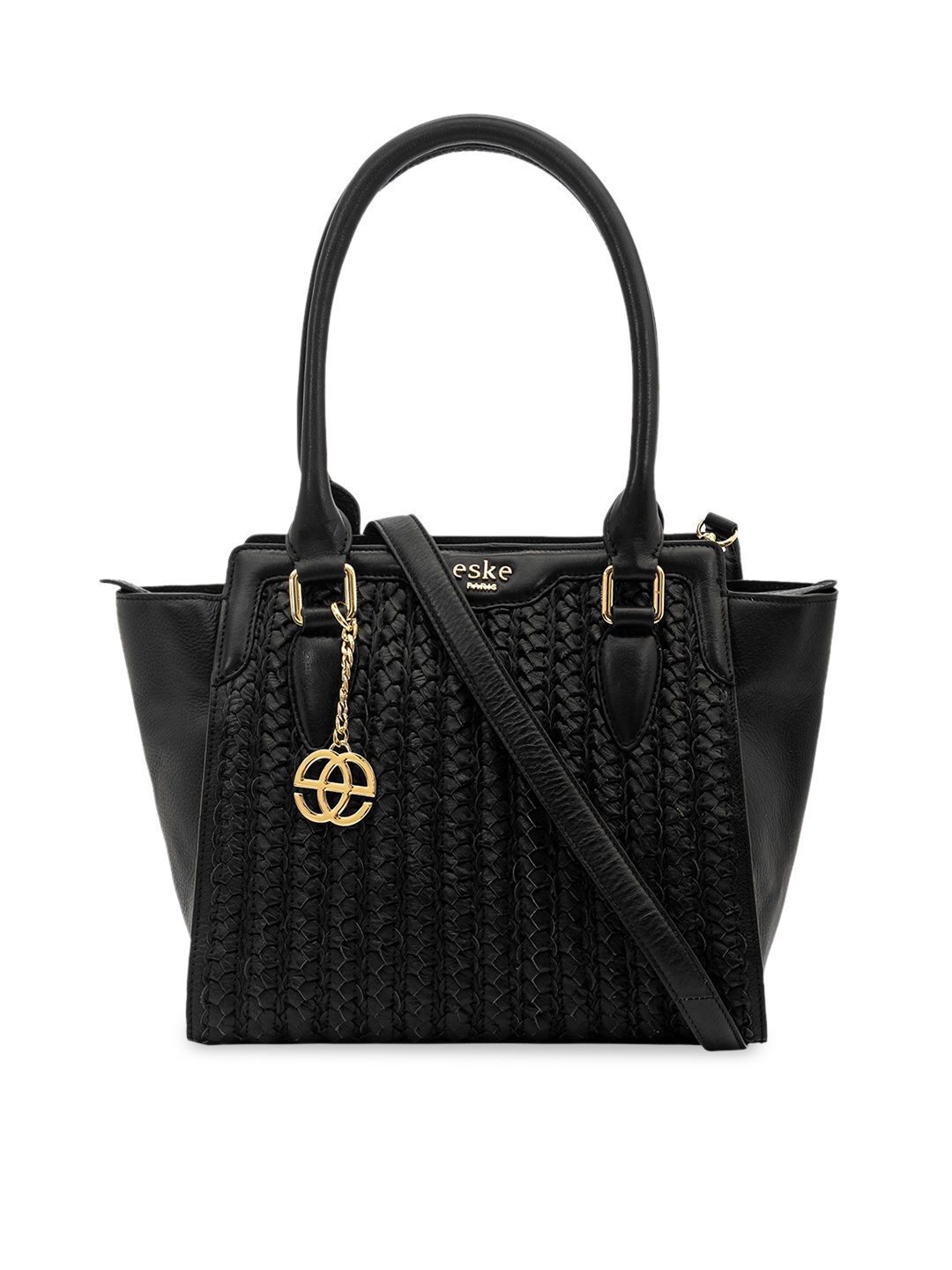 

Eske Black Textured Leather Handheld Bag