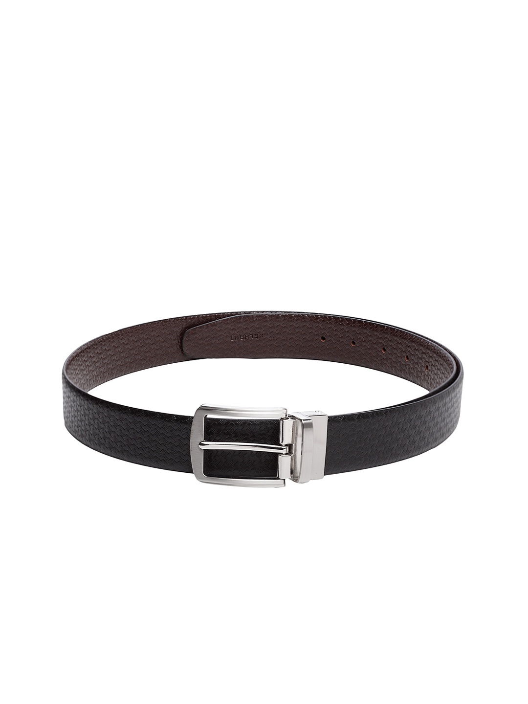 

WELBAWT Men Black & Brown Textured Leather Reversible Belt