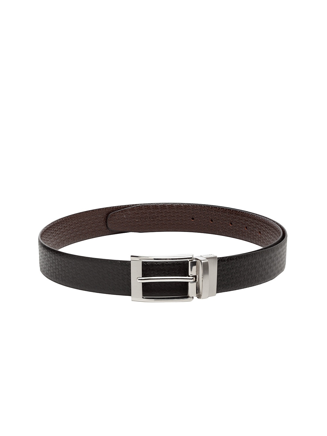 

WELBAWT Men Black & Brown Textured Leather Reversible Belt