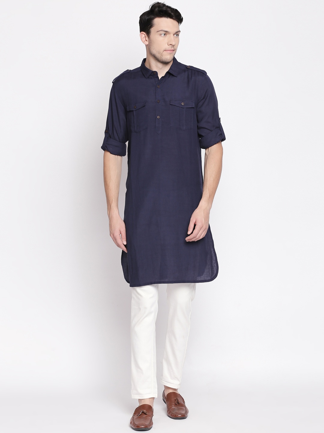 

indus route by Pantaloons Men Blue Solid Pathani Kurta