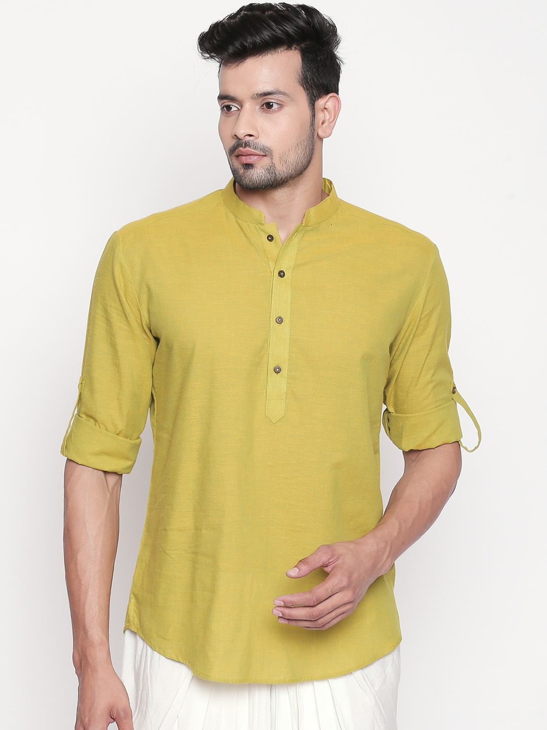 

indus route by Pantaloons Men Lime Green Solid Straight Kurta