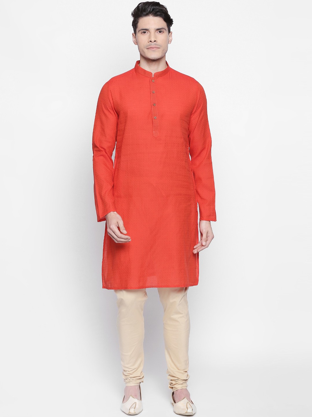 

indus route by Pantaloons Men Orange Woven Design Straight Kurta