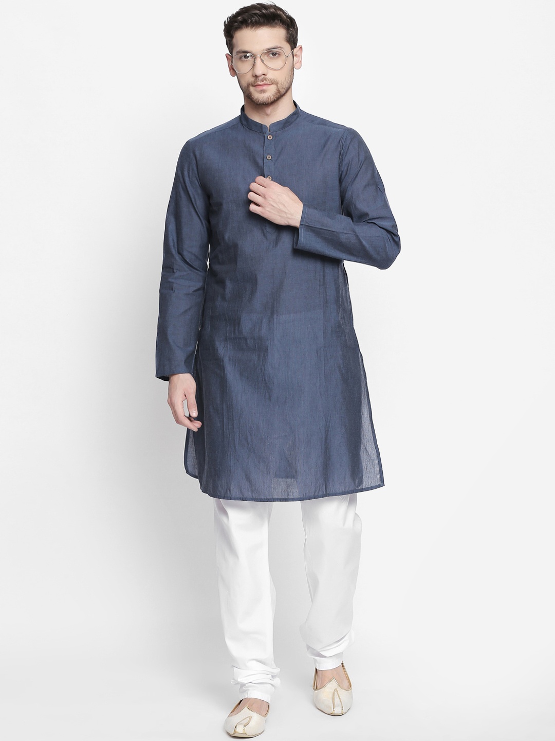 

indus route by Pantaloons Men Blue Solid Straight Kurta