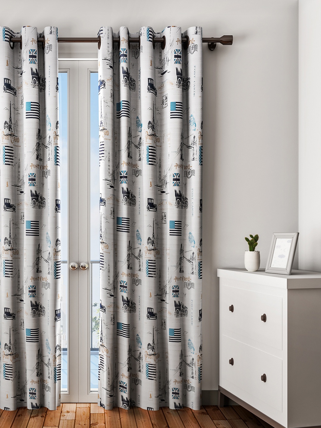 

URBAN DREAM Grey Abstract Single Long Door Curtain