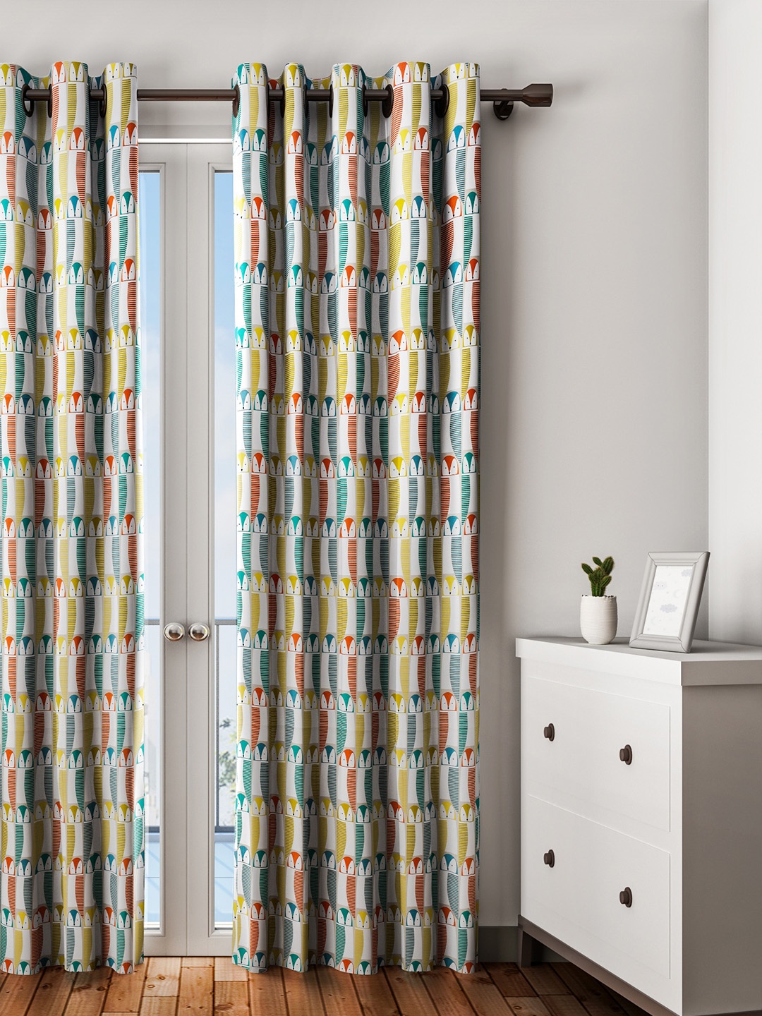 

URBAN DREAM Kids Multicoloured Owl Printed Single Door Curtain, Multi