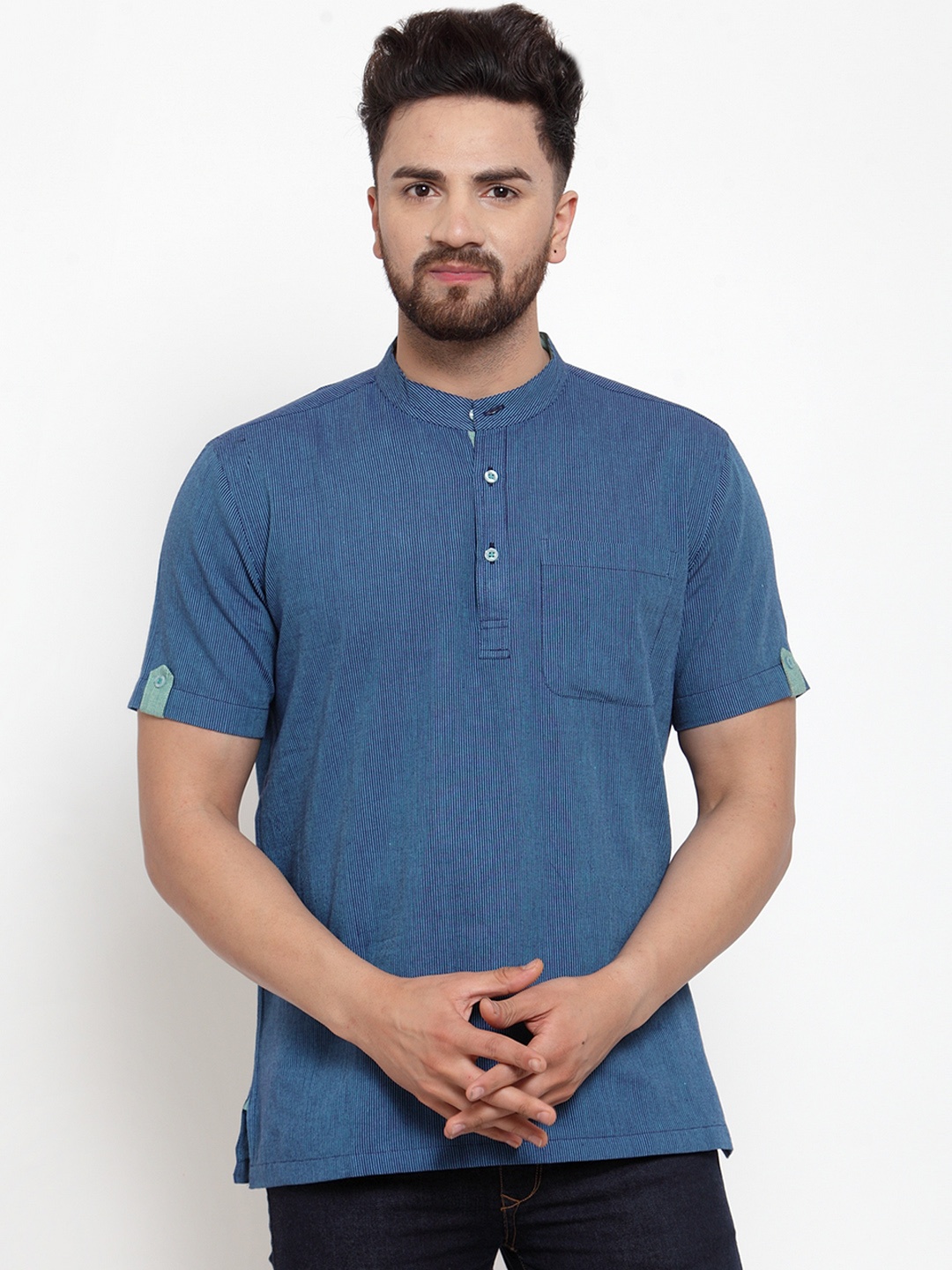 

NEUDIS Men Blue Striped Straight Kurta