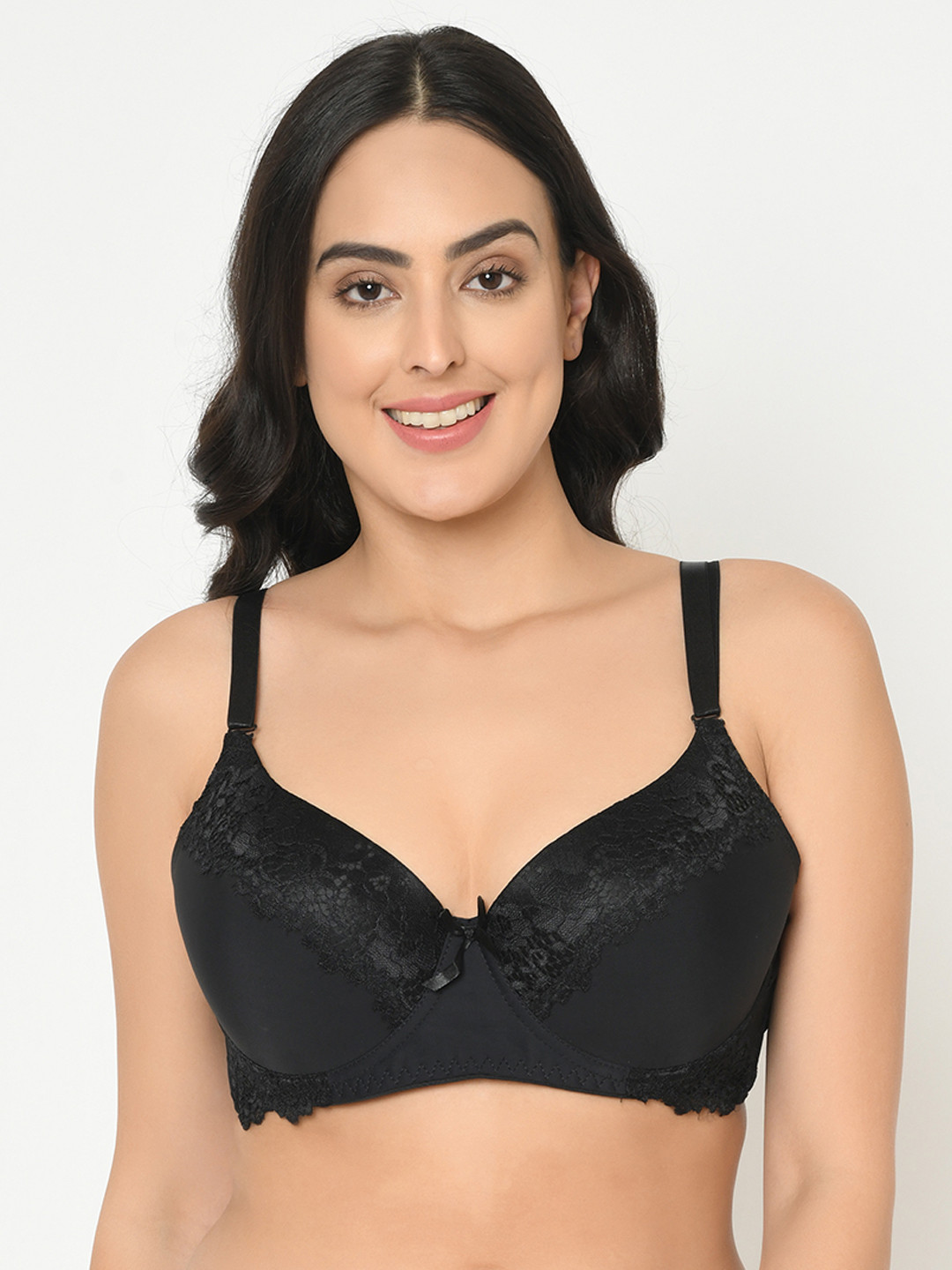 

Curvy Love Plus Size Black Lace Underwired Lightly Padded Plunge Bra CL-04 BLACK-C20