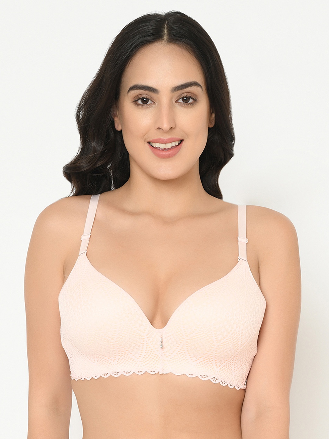

Curvy Love Plus Size Peach-Coloured Solid Underwired Lightly Padded Plunge Bra CL-1278