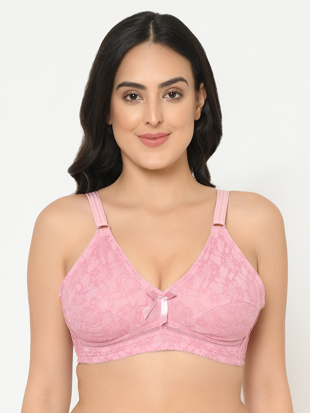 

Curvy Love Plus Size Pink Lace Non-Wired Non Padded Rapid Dry Everyday Bra CL-1272-C20