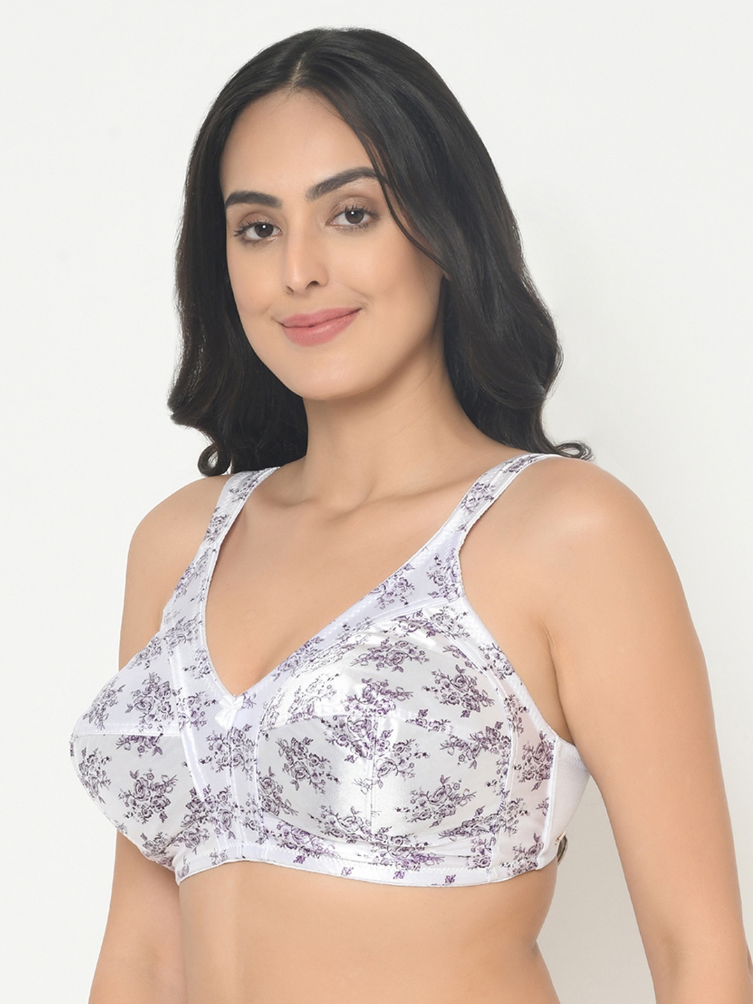 

Curvy Love Plus Size White Purple Printed Non-Wired Non Padded Everyday Bra CL-07